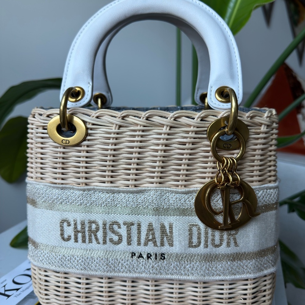 Dior White & Natural Woven Diorissimo Tote - Picture 2 of 11